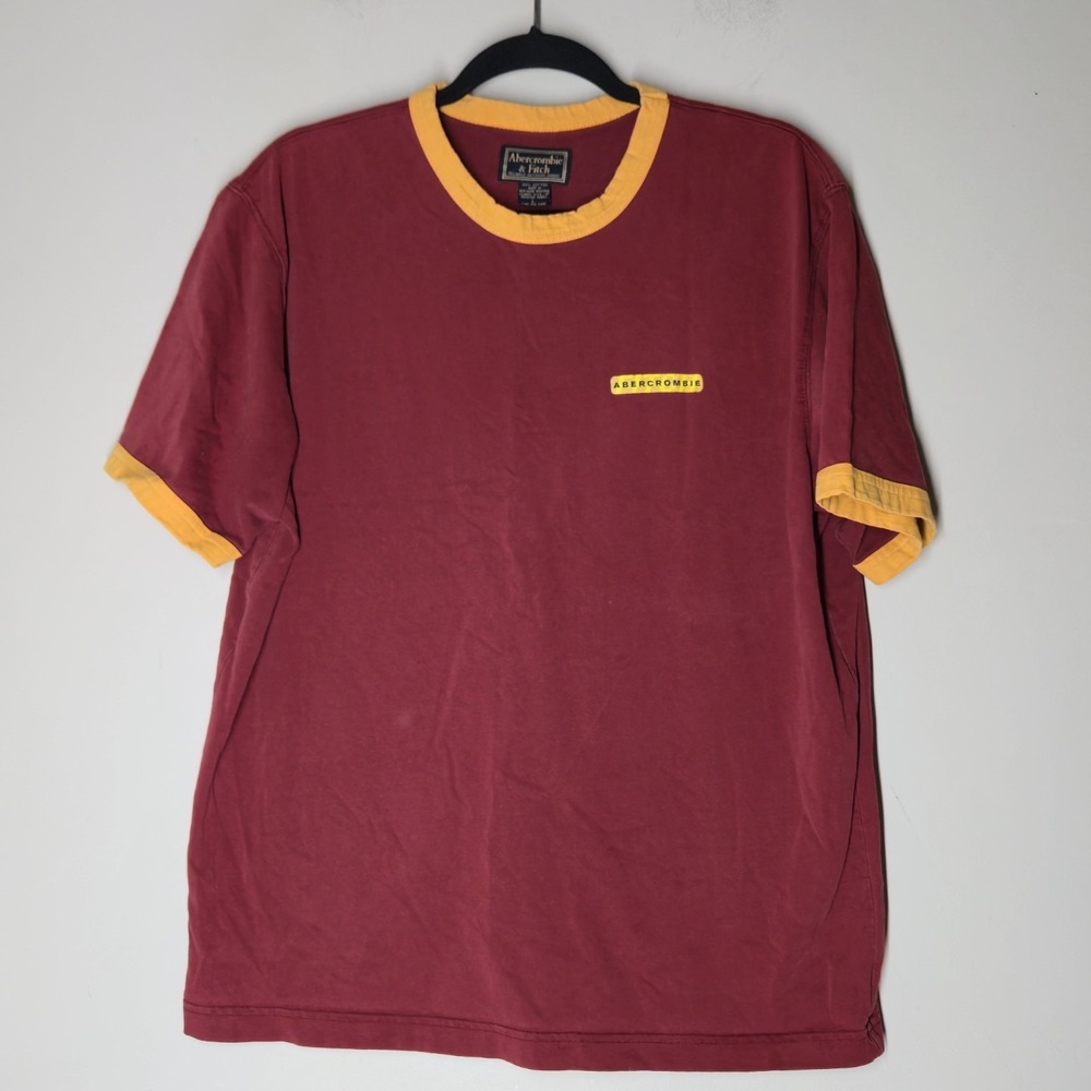Abercrombie & Fitch Men's L Spellout Varsity Letter Ringer Tee VTG Y2K Worn In